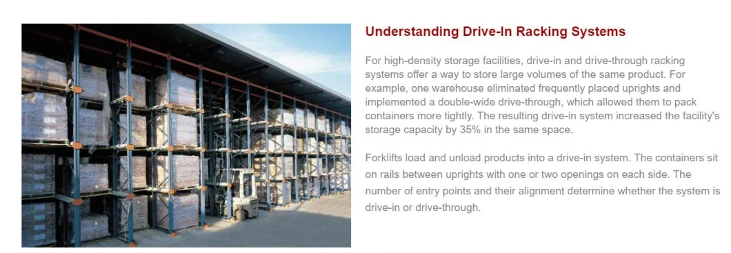 Drive in Pallet Racking with High Quality Metal/Steel Material and Advanced Equipment for Warehouse Storage.